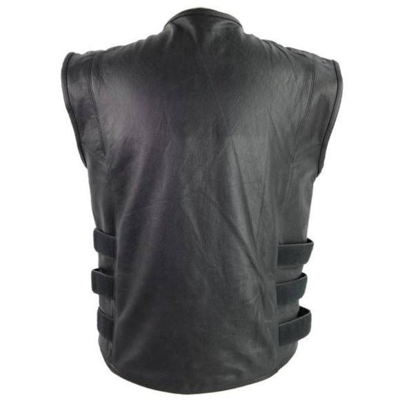 Men's Tactical Bullet Proof Style Naked Cowhide Leather Vest - Picture 3 of 5